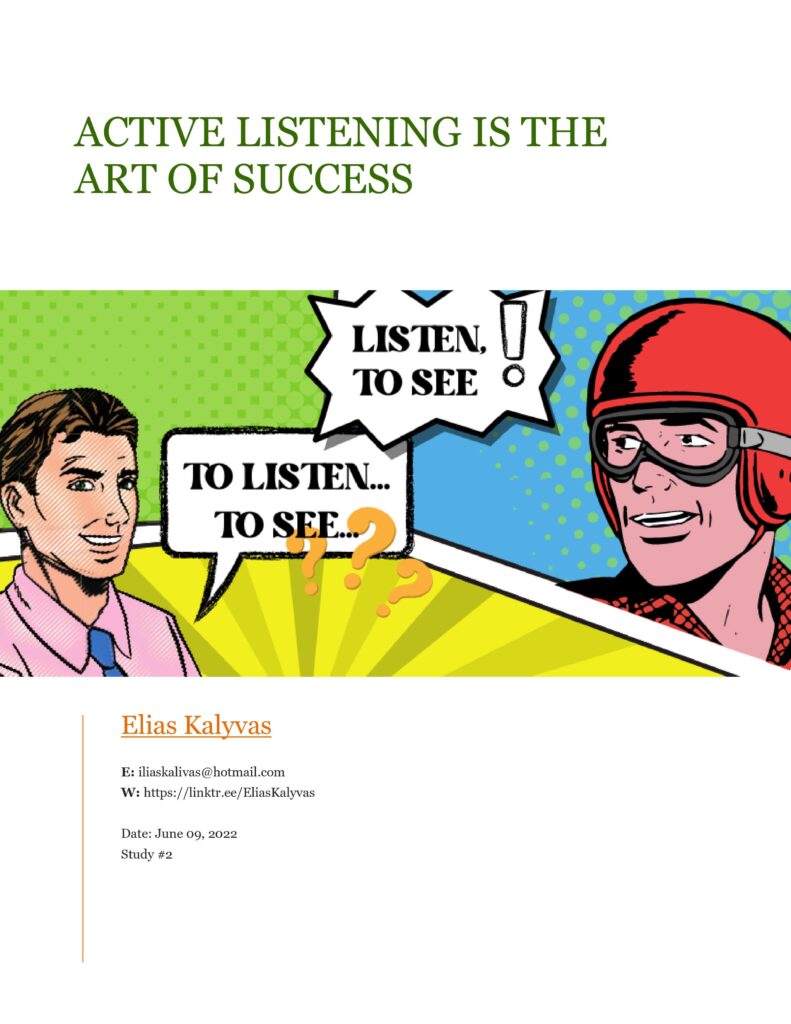 Dynamic colors and two helpful opposite figures with text signify Active Listening.
